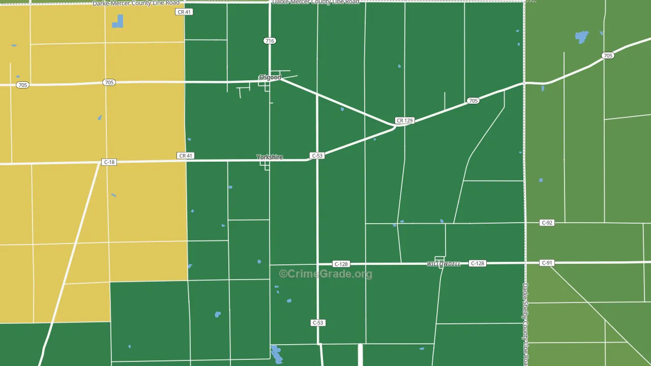 Yorkshire, OH Map of Vehicle Theft Rates