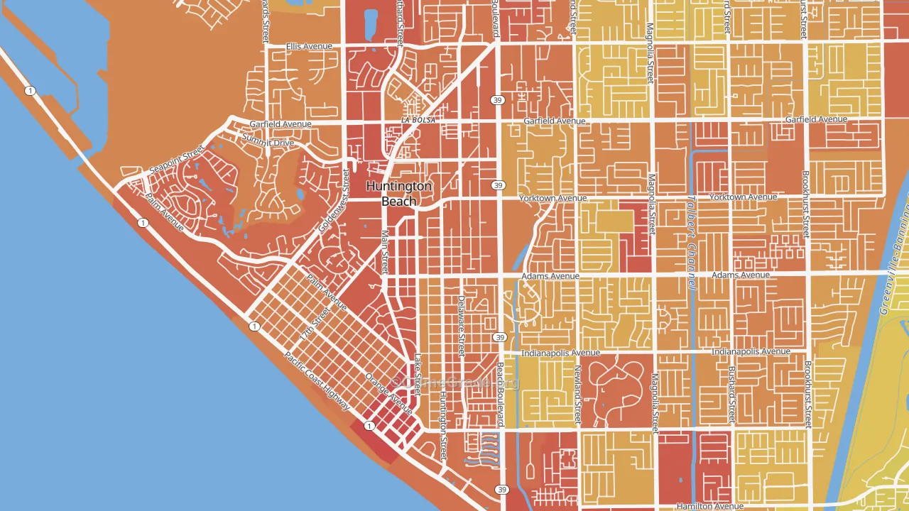 Yorktown, Huntington Beach, CA Map of Vehicle Theft Rates