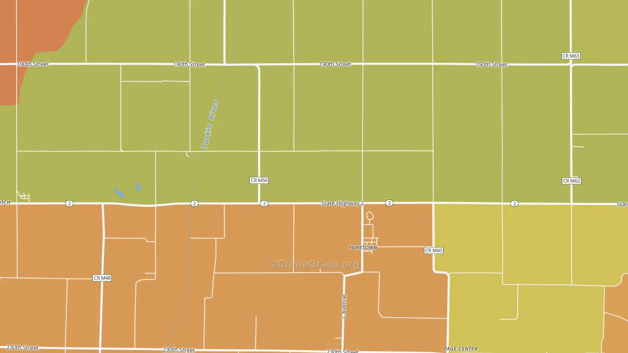 Yorktown, IA Map of Vehicle Theft Rates