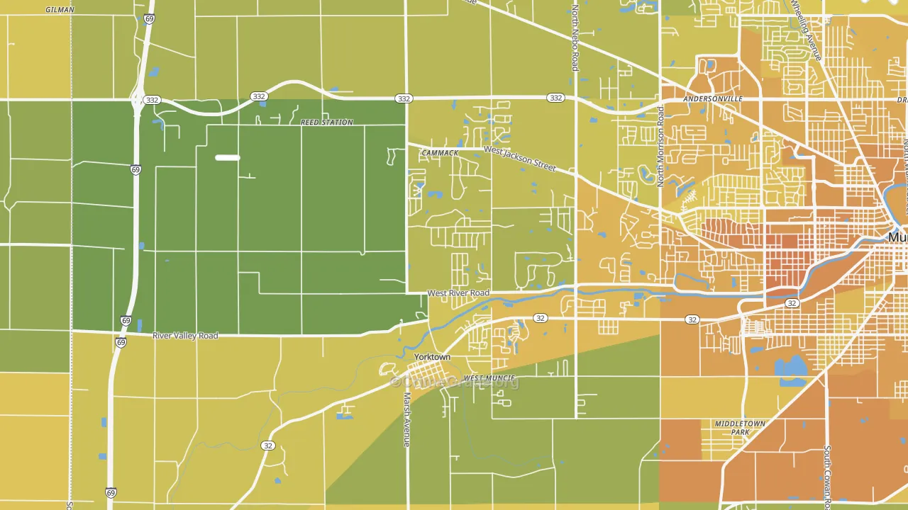 Yorktown, IN Map of Vehicle Theft Rates