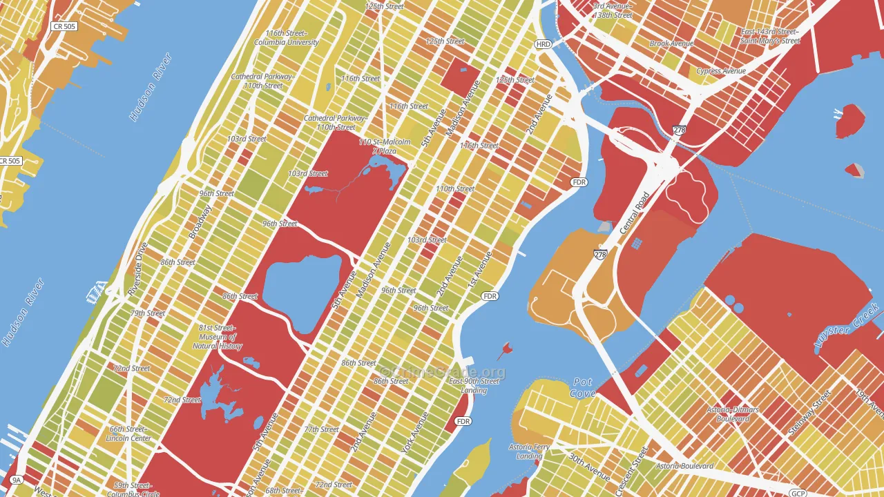 Yorkville, Manhattan, NY Map of Vehicle Theft Rates