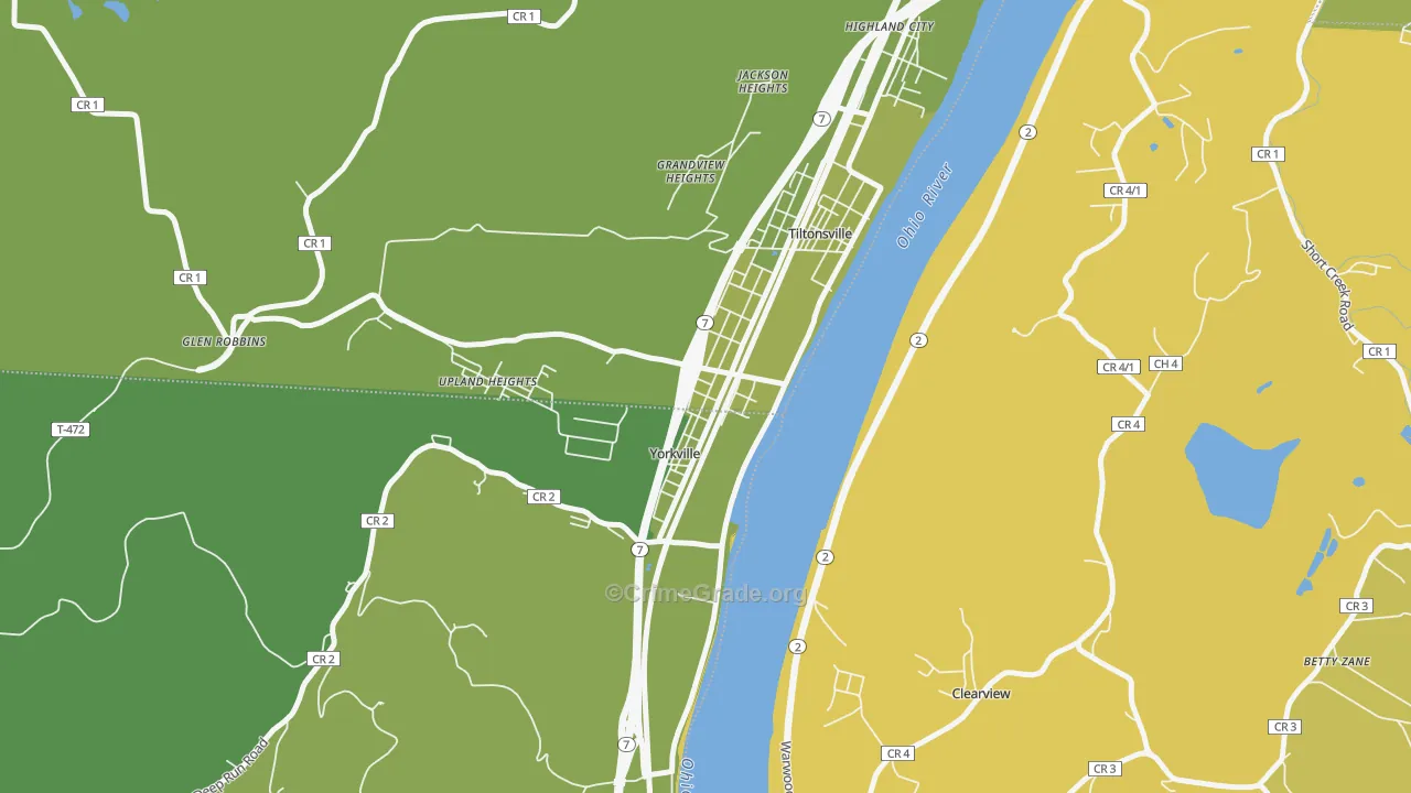 Yorkville, OH Map of Vehicle Theft Rates