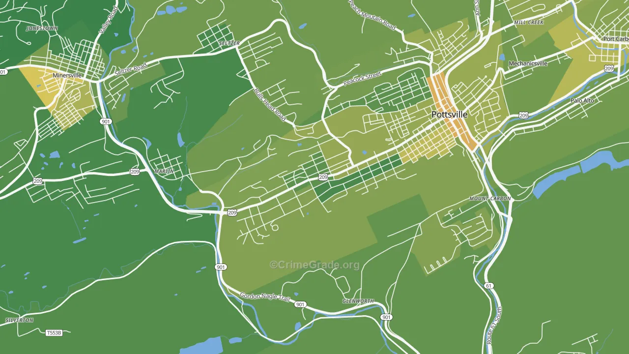 Yorkville, Pottsville, PA Map of Vehicle Theft Rates