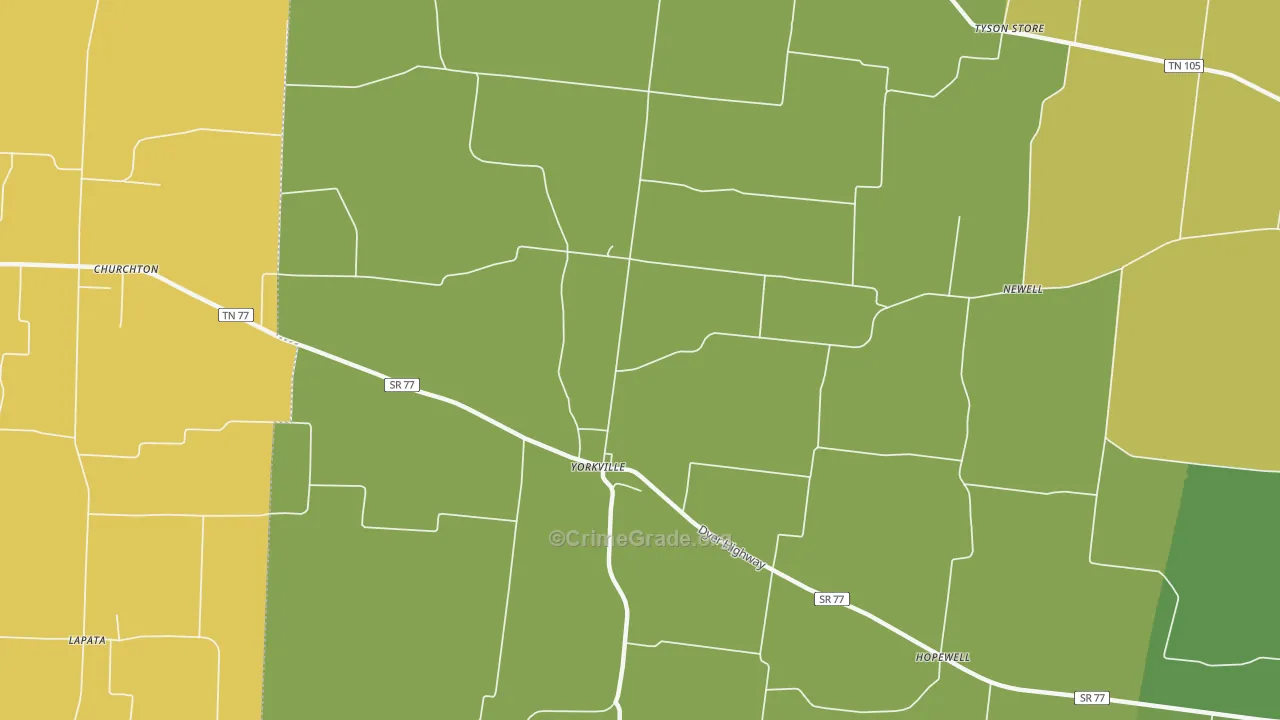 Yorkville, TN Map of Vehicle Theft Rates