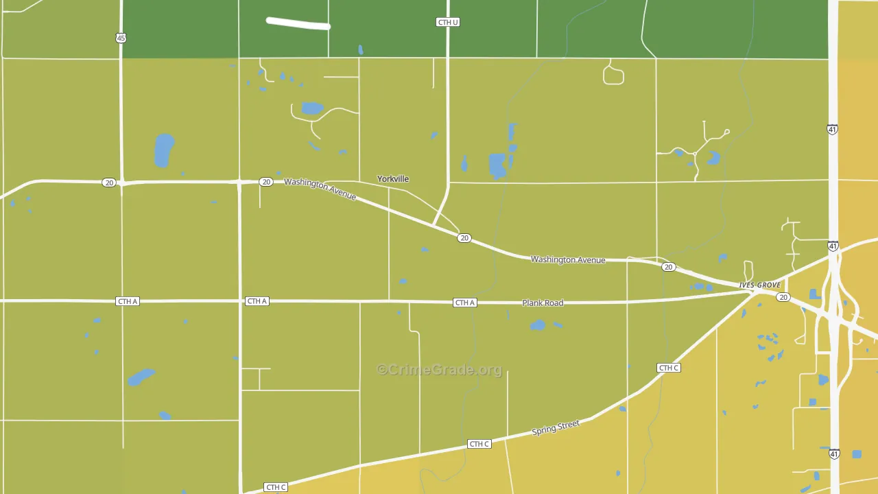 Yorkville, WI Map of Vehicle Theft Rates