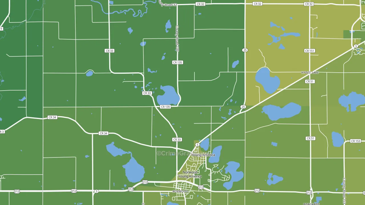 Young America, MN Map of Vehicle Theft Rates
