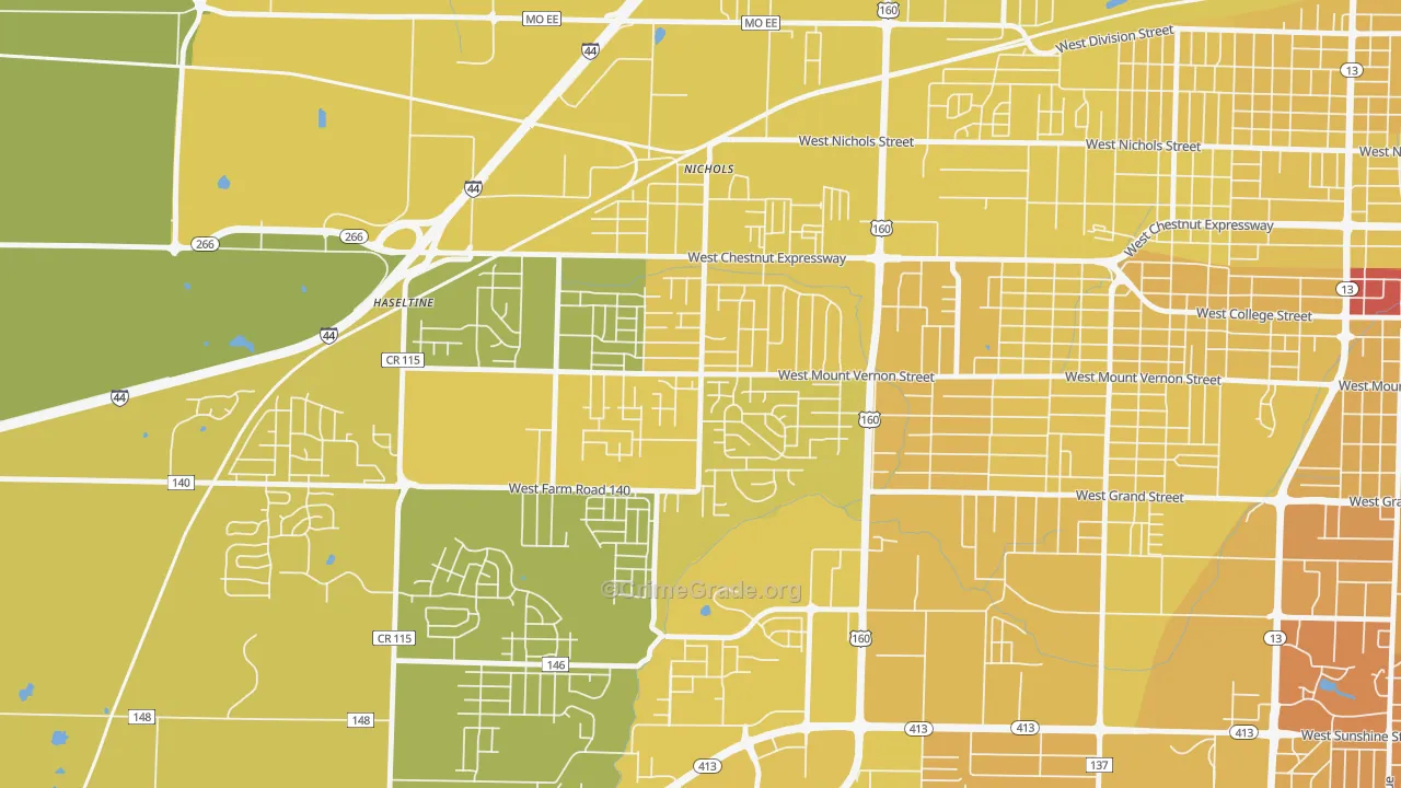 Young-Lilly, Springfield, MO Map of Vehicle Theft Rates