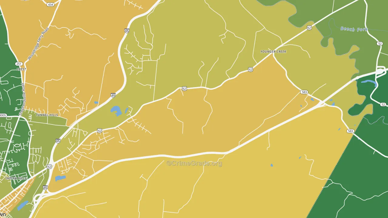 Younger Creek, KY Map of Vehicle Theft Rates