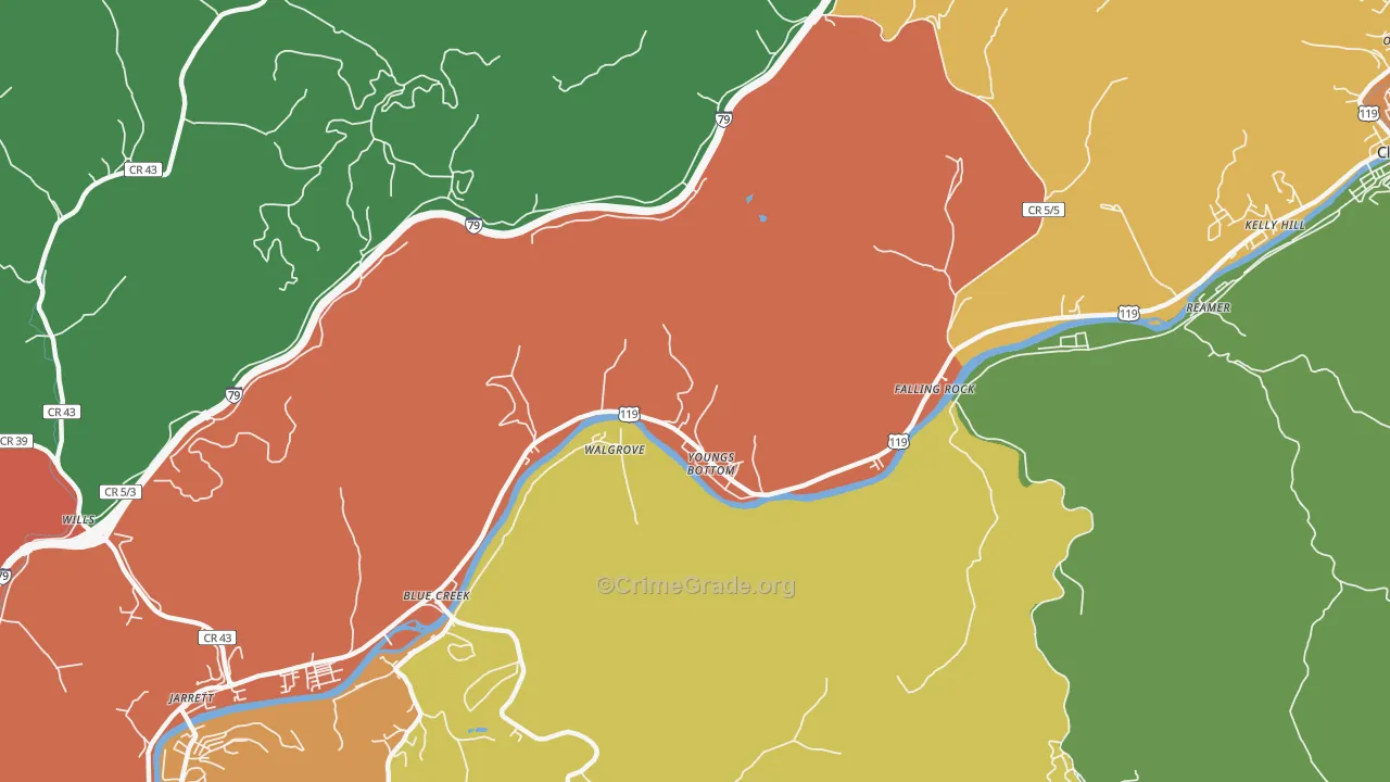 Youngs Bottom, WV Map of Vehicle Theft Rates