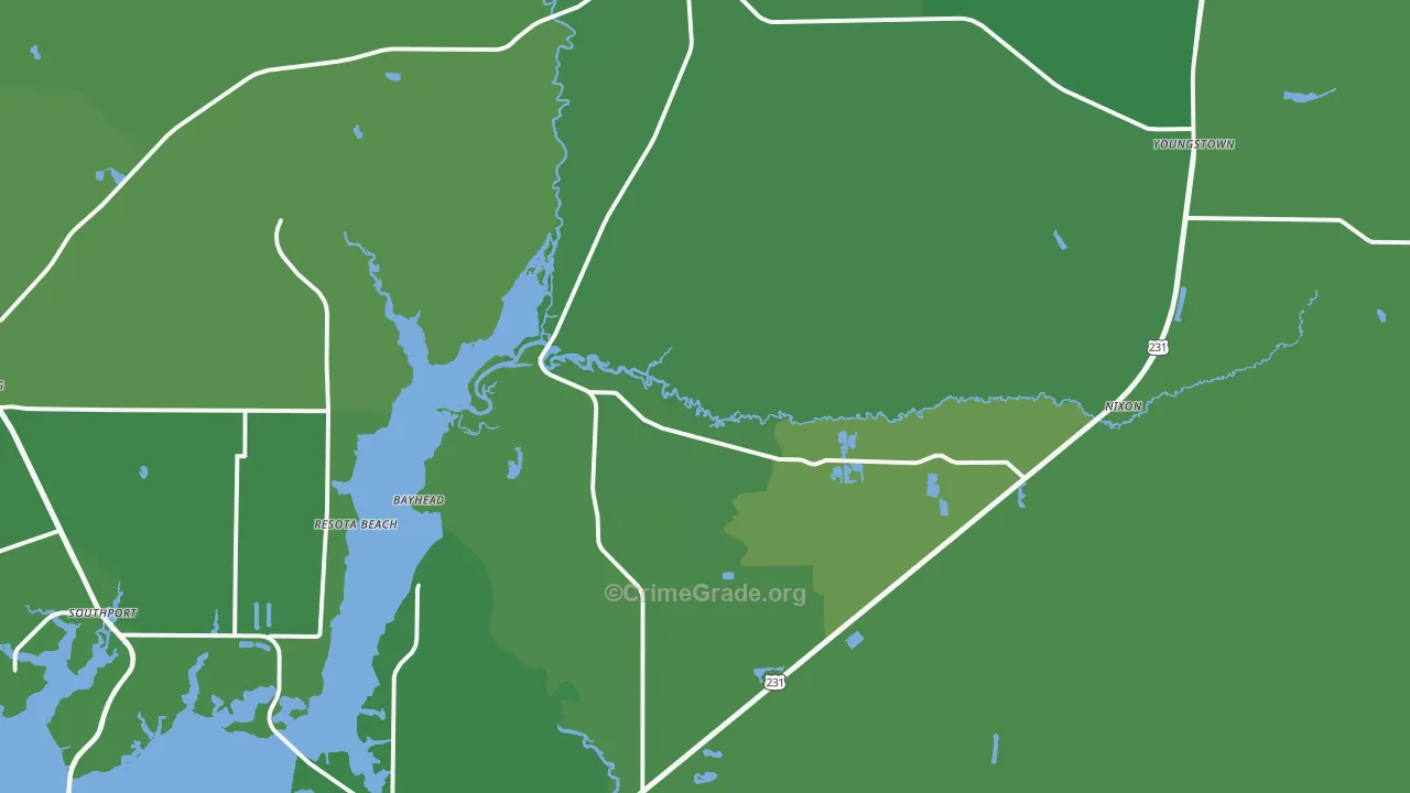 Youngstown, FL Map of Vehicle Theft Rates
