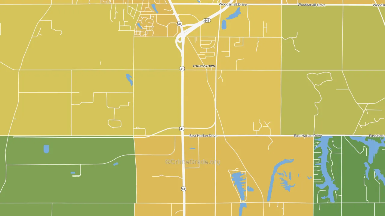 Youngstown, IN Map of Vehicle Theft Rates