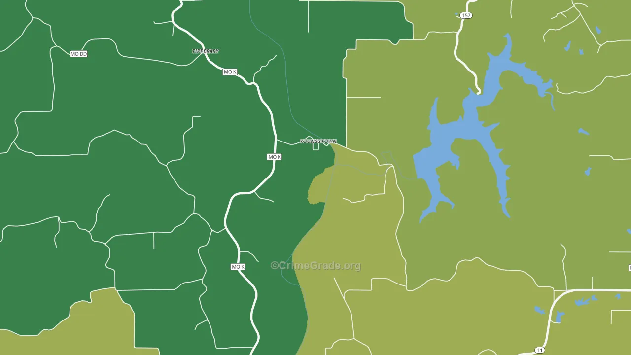 Youngstown, MO Map of Vehicle Theft Rates