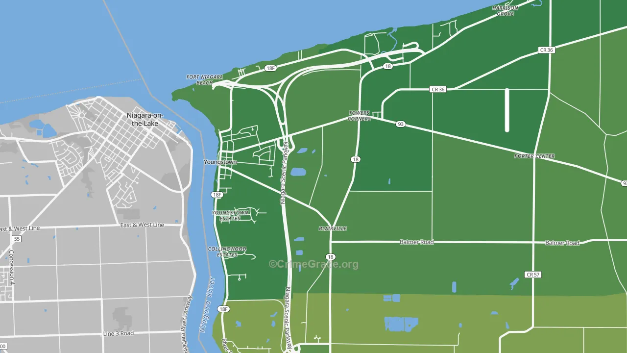 Youngstown, NY Map of Vehicle Theft Rates