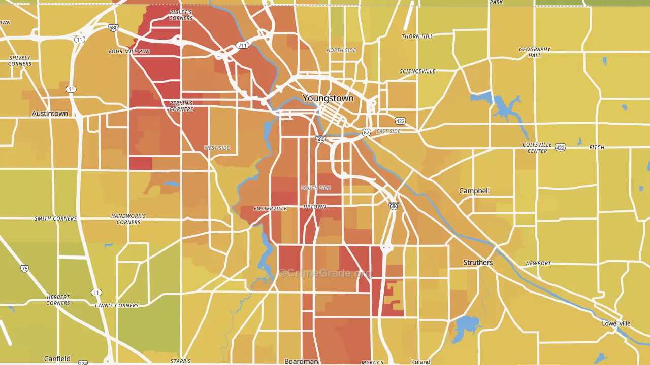 Youngstown, OH Map of Vehicle Theft Rates