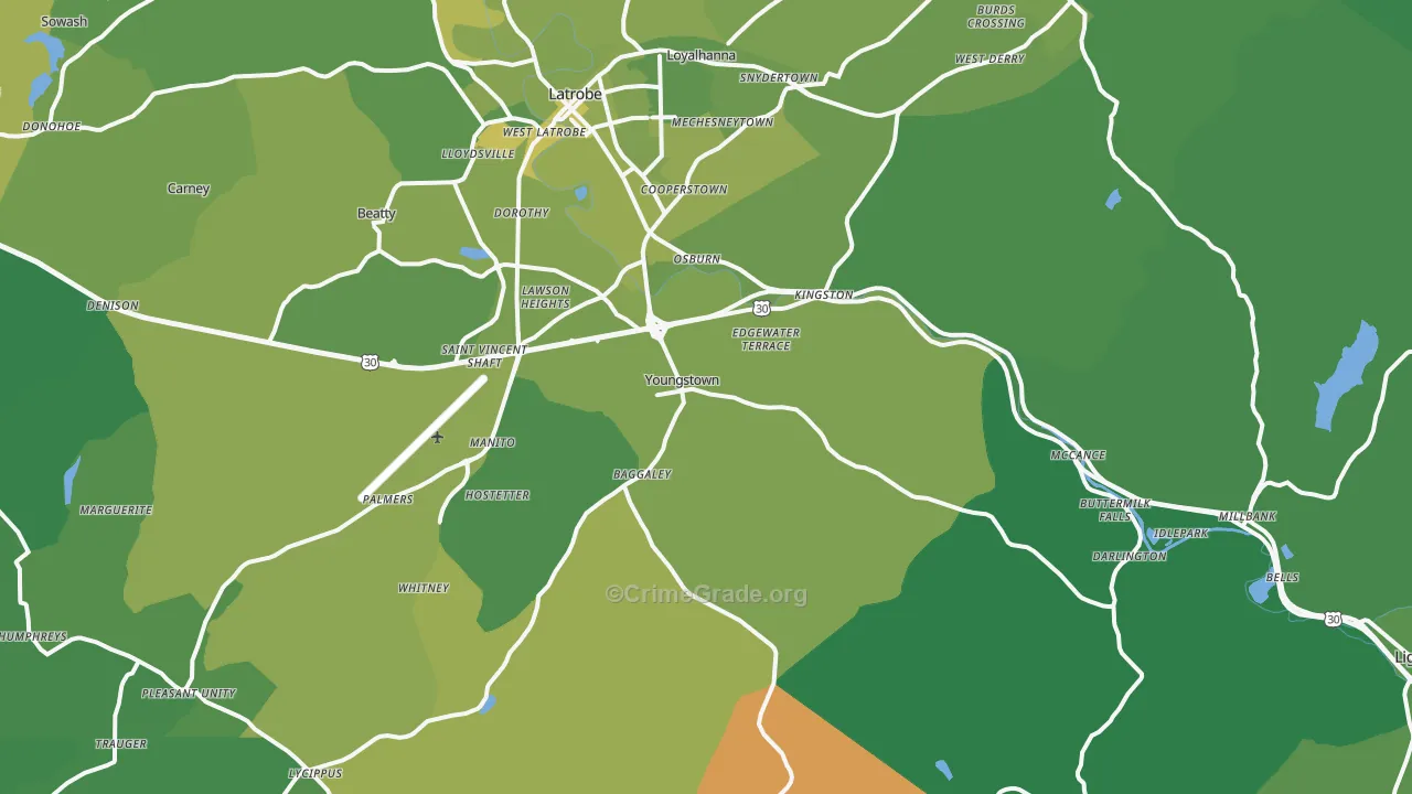 Youngstown, PA Map of Vehicle Theft Rates