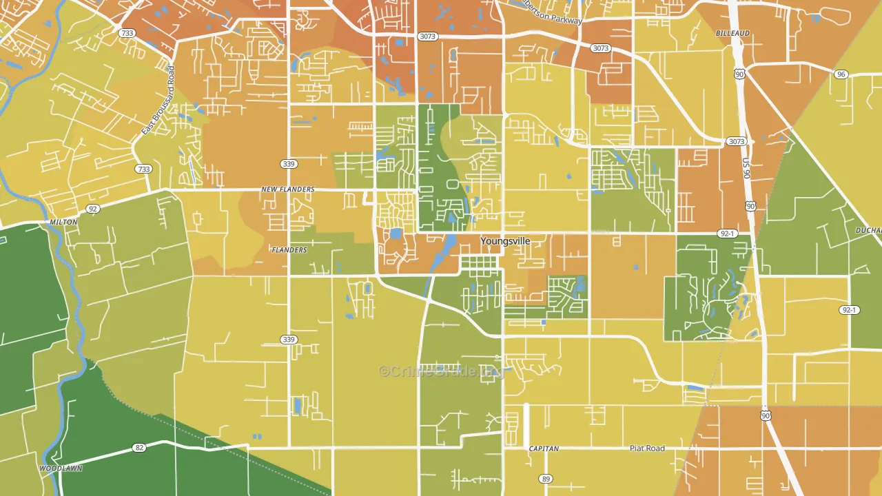 Youngsville, LA Map of Vehicle Theft Rates
