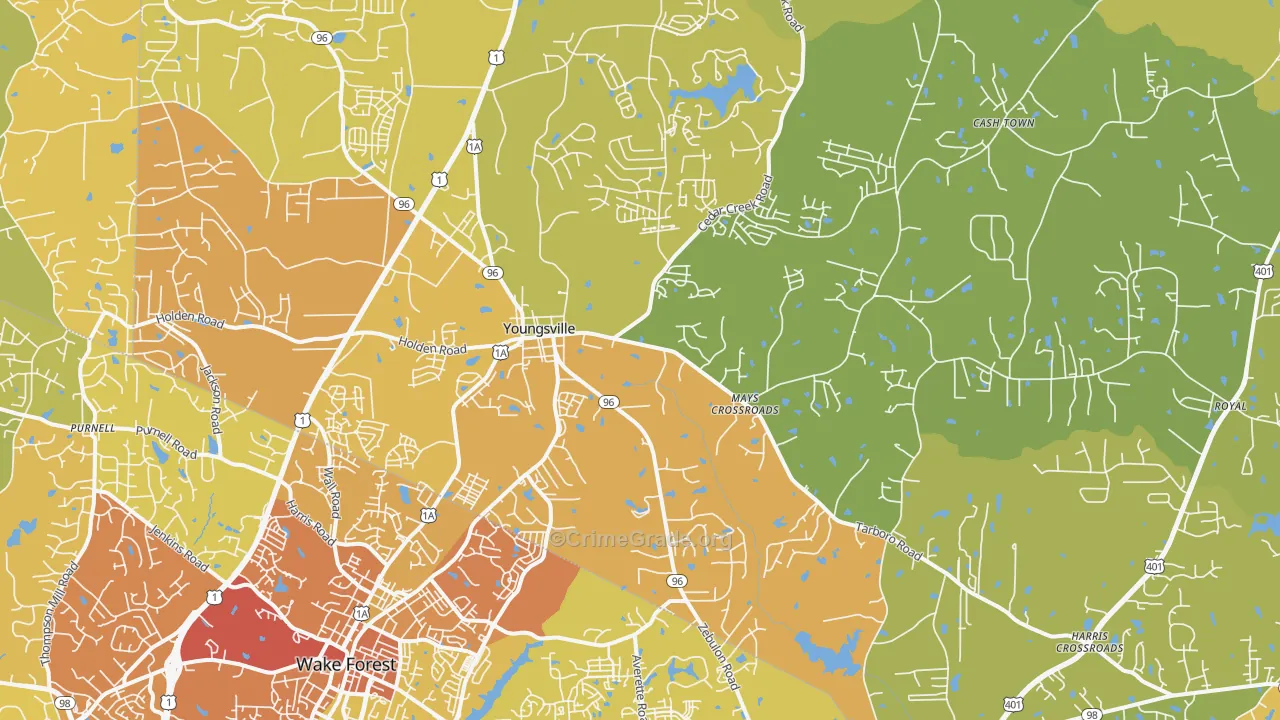 Youngsville, NC Map of Vehicle Theft Rates