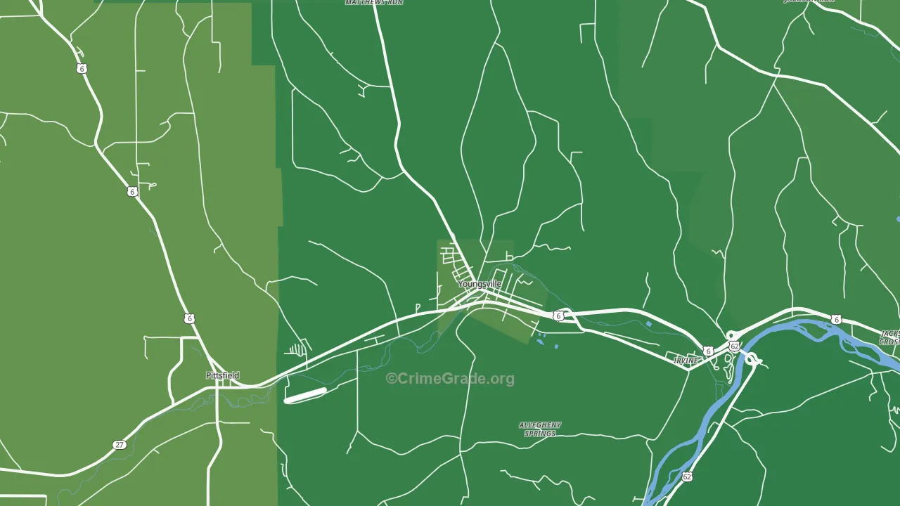 Youngsville, PA Map of Vehicle Theft Rates
