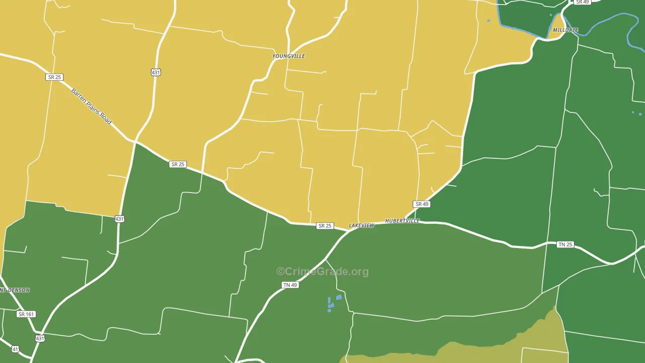 Youngville, TN Map of Vehicle Theft Rates