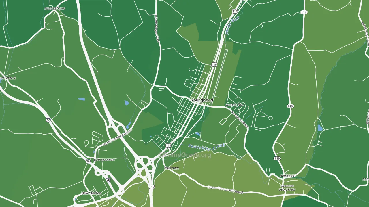 Youngwood, PA Map of Vehicle Theft Rates