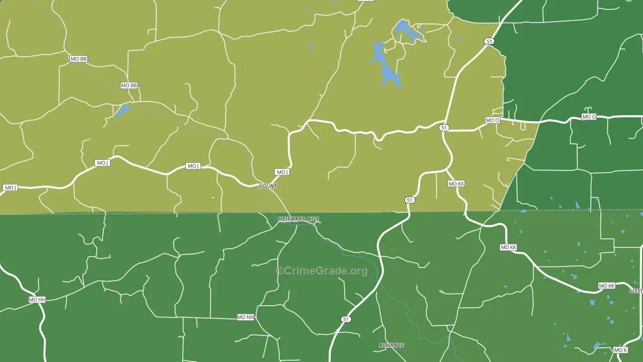 Yount, MO Map of Vehicle Theft Rates
