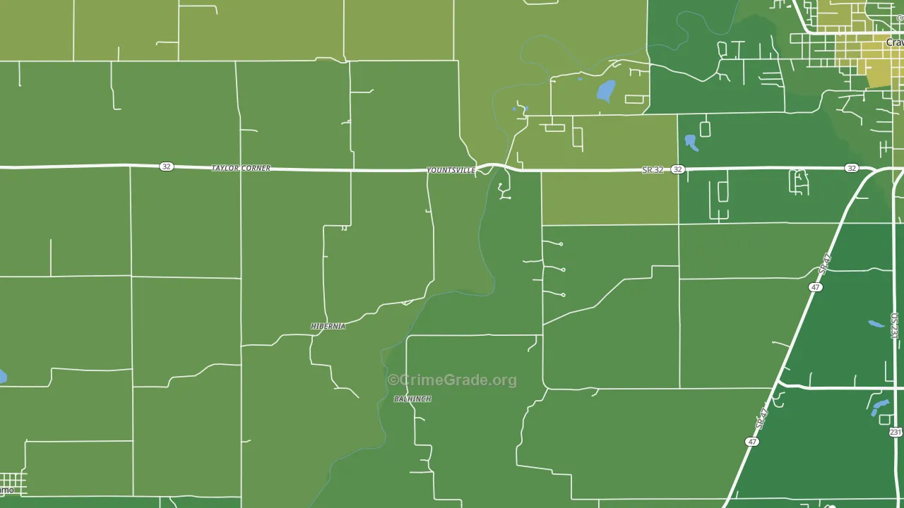 Yountsville, IN Map of Vehicle Theft Rates