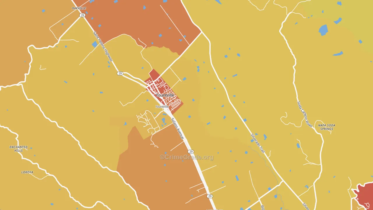 Yountville, CA Map of Vehicle Theft Rates