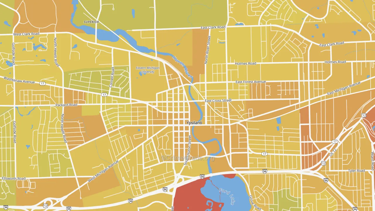 Ypsilanti Historic District, Ypsilanti, MI Map of Vehicle Theft Rates