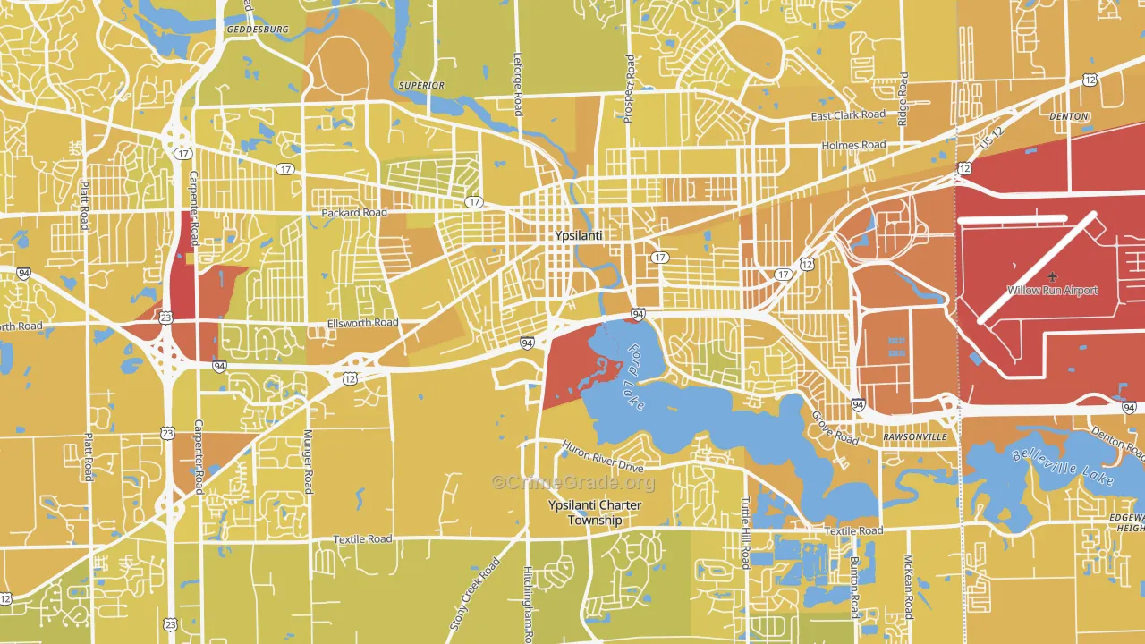 Ypsilanti, MI Map of Vehicle Theft Rates