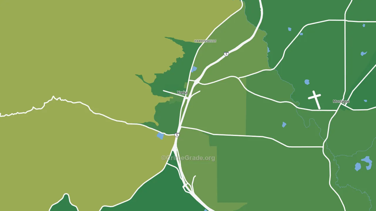 Yreka, CA Map of Vehicle Theft Rates