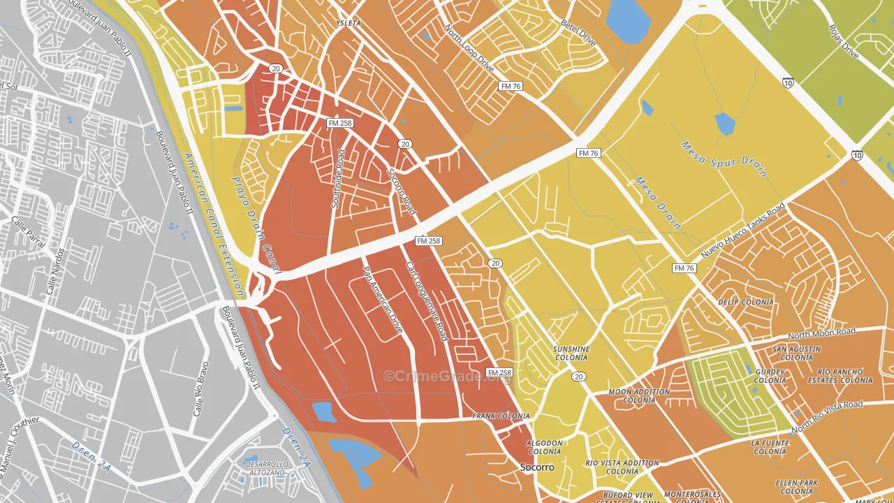 Ysleta Mission Valley, El Paso, TX Map of Vehicle Theft Rates