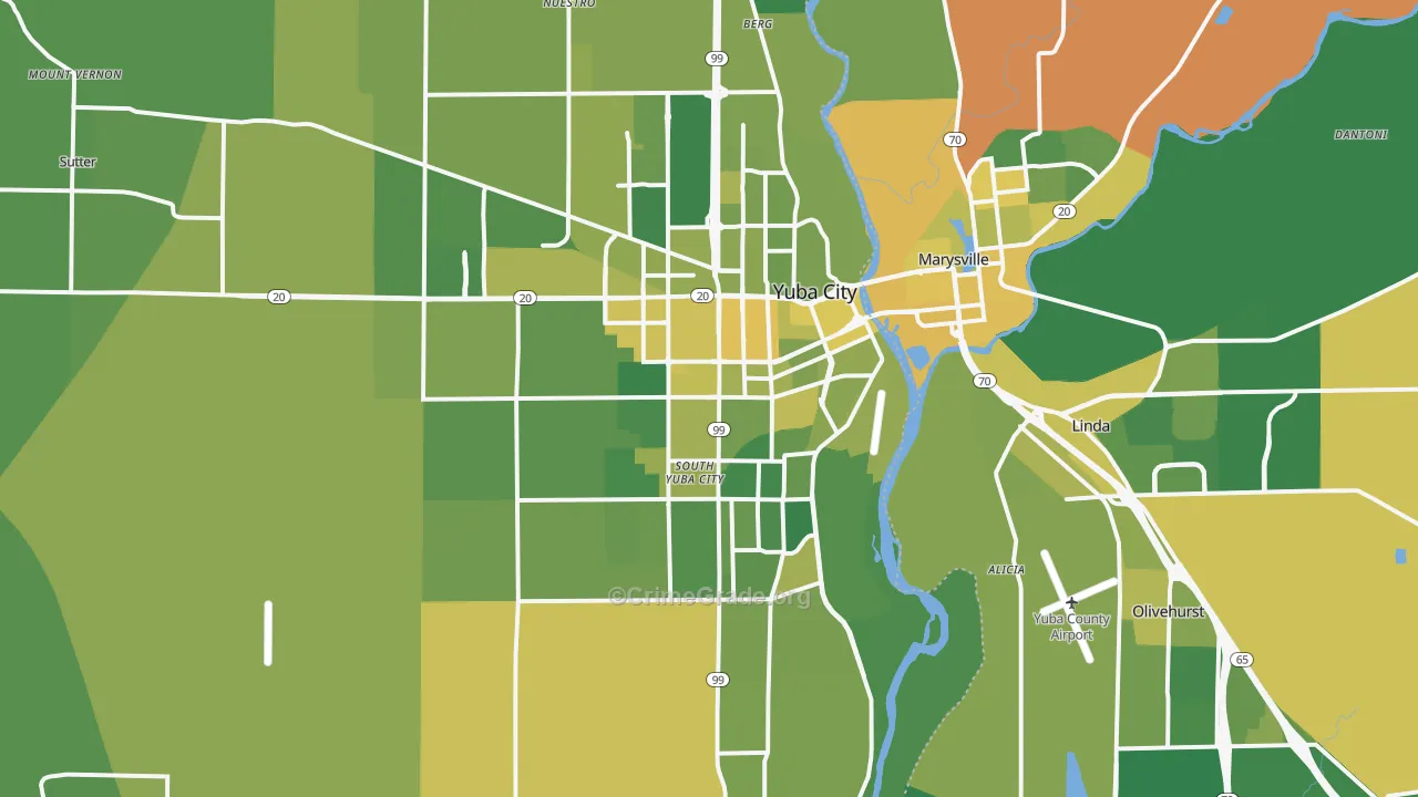 Yuba City, CA Map of Vehicle Theft Rates
