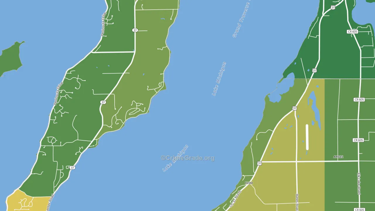 Yuba, MI Map of Vehicle Theft Rates