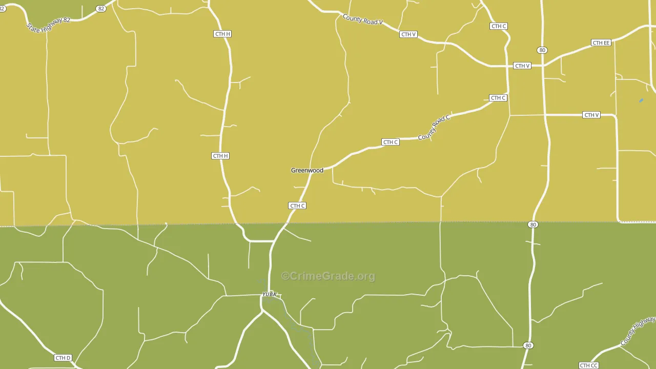 Yuba, WI Map of Vehicle Theft Rates