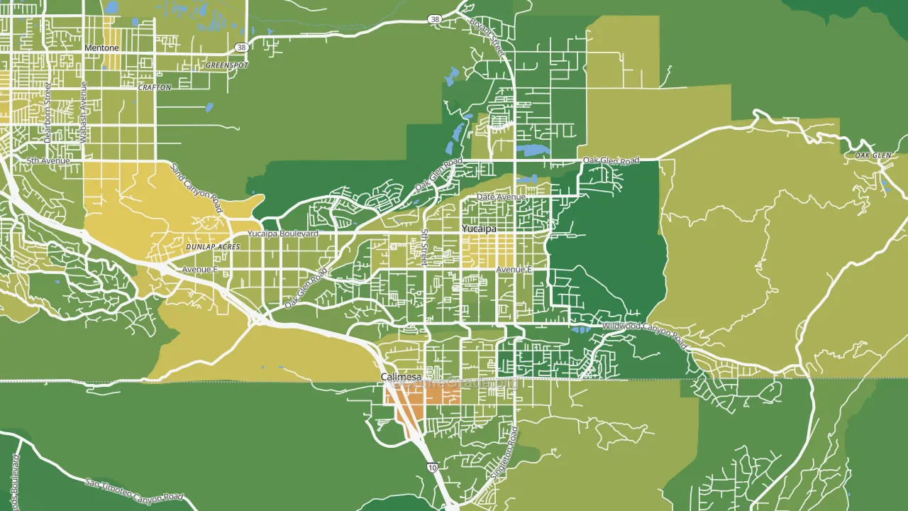 Yucaipa, CA Map of Vehicle Theft Rates