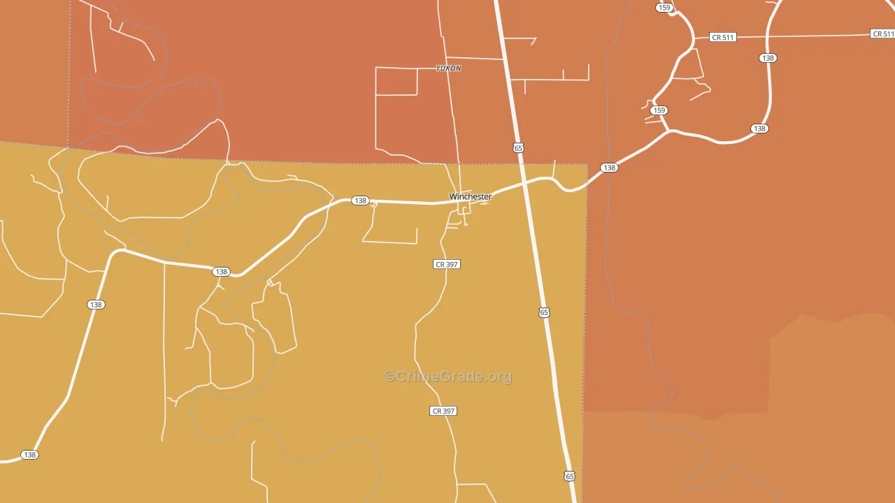 Yukon, AR Map of Vehicle Theft Rates