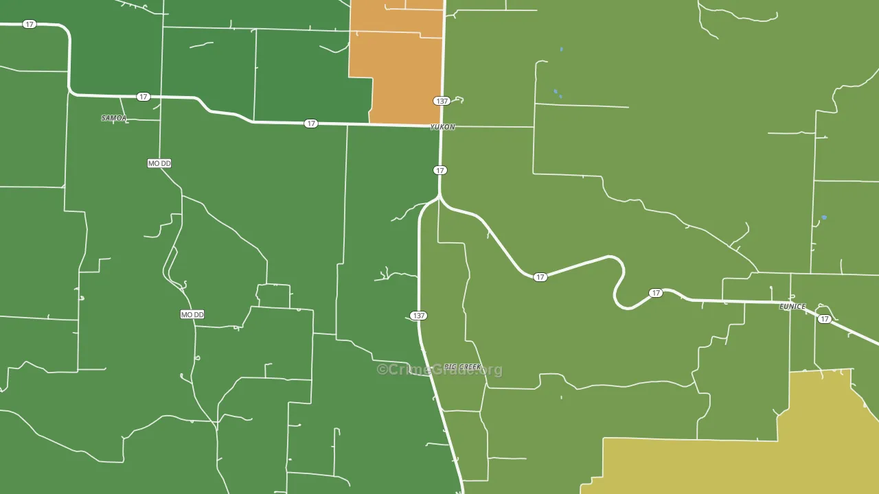 Yukon, MO Map of Vehicle Theft Rates
