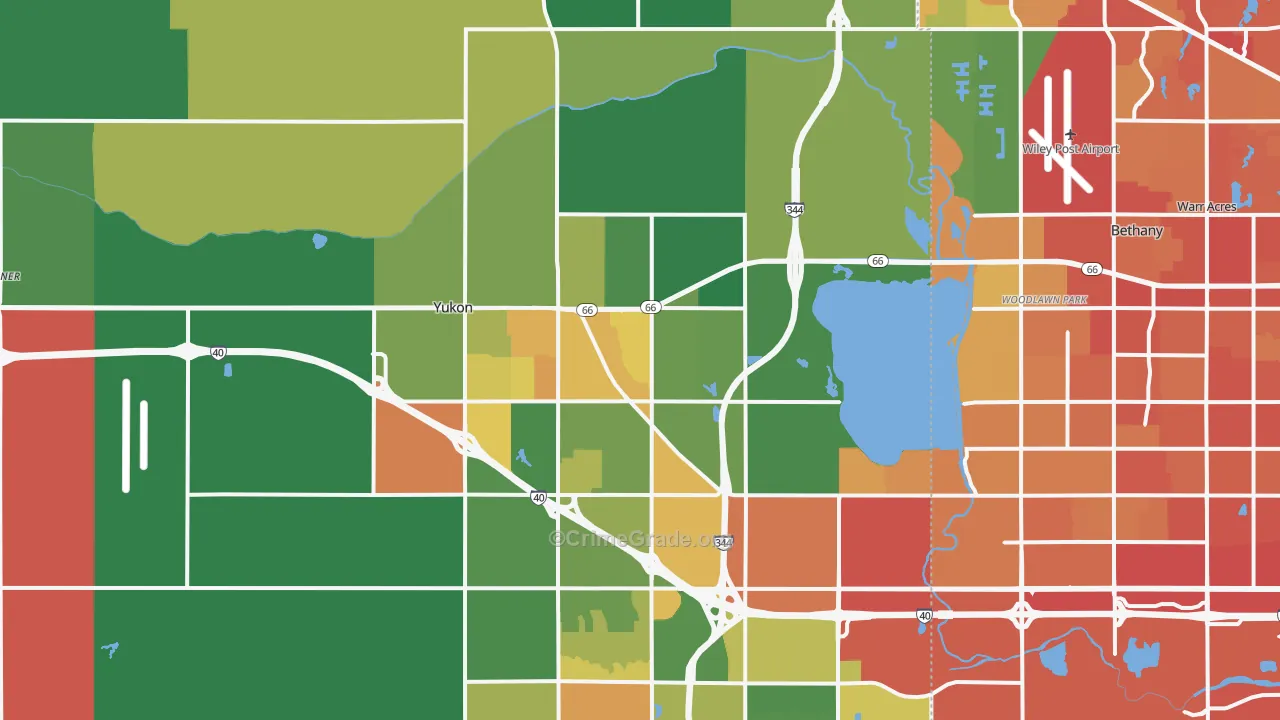Yukon, OK Map of Vehicle Theft Rates