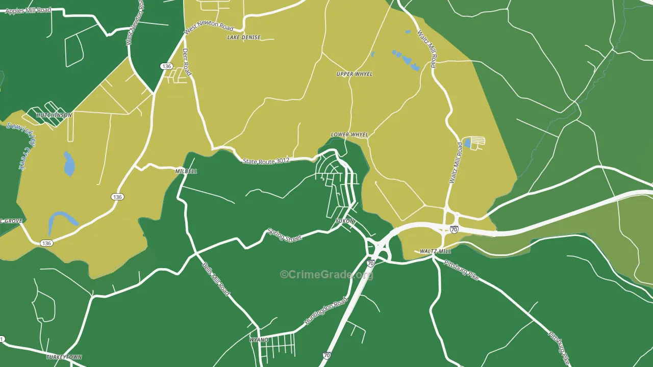 Yukon, PA Map of Vehicle Theft Rates