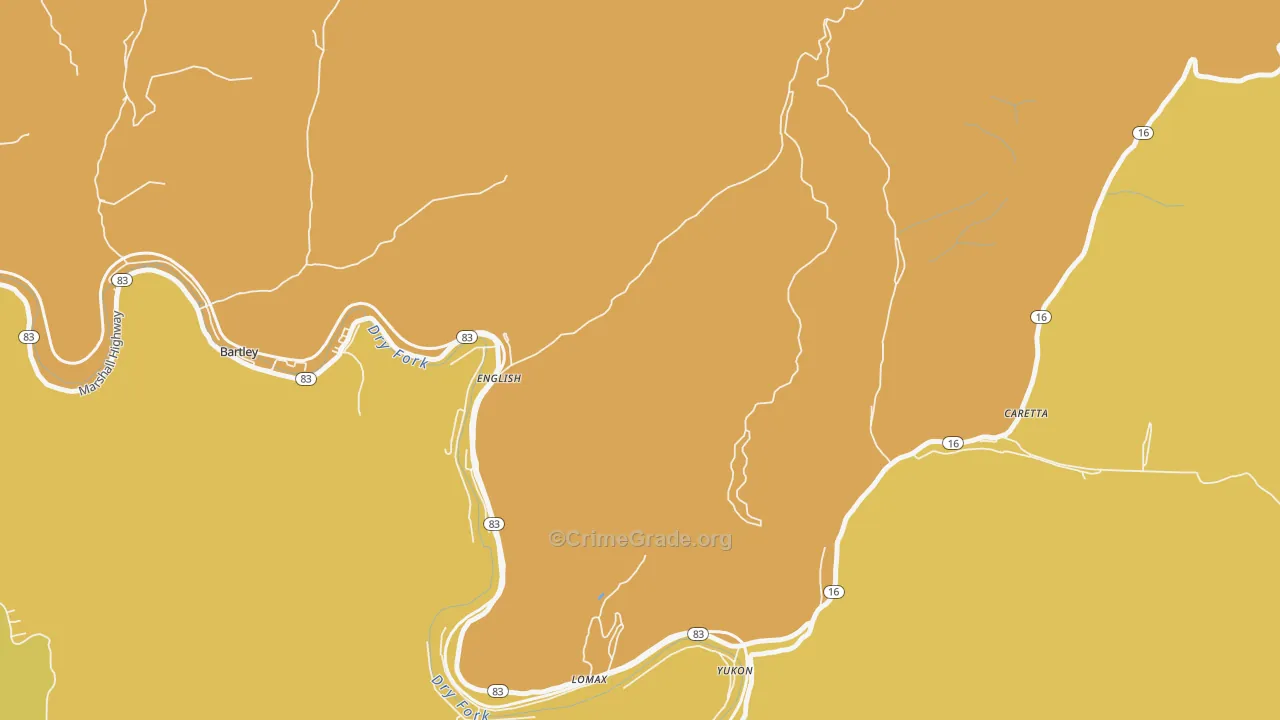 Yukon, WV Map of Vehicle Theft Rates