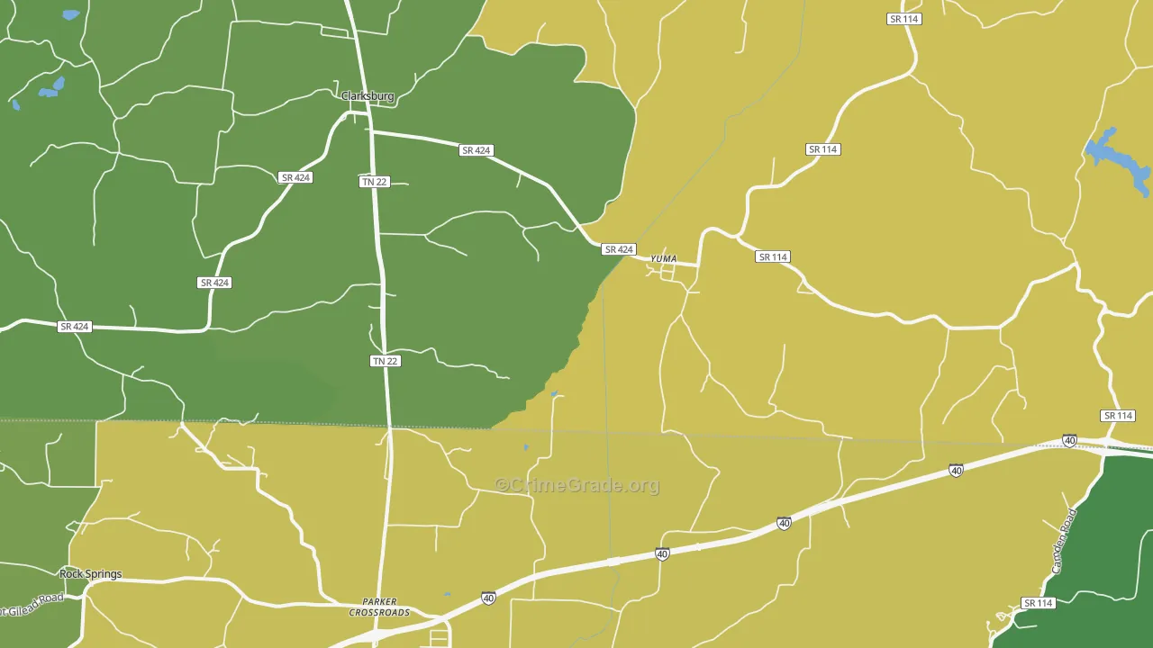 Yuma, TN Map of Vehicle Theft Rates
