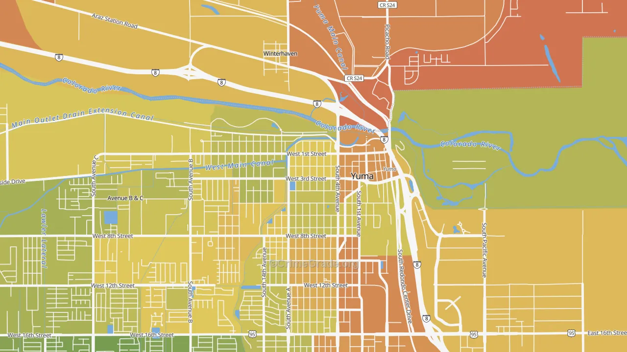 Yuma Townsite, Yuma, AZ Map of Vehicle Theft Rates