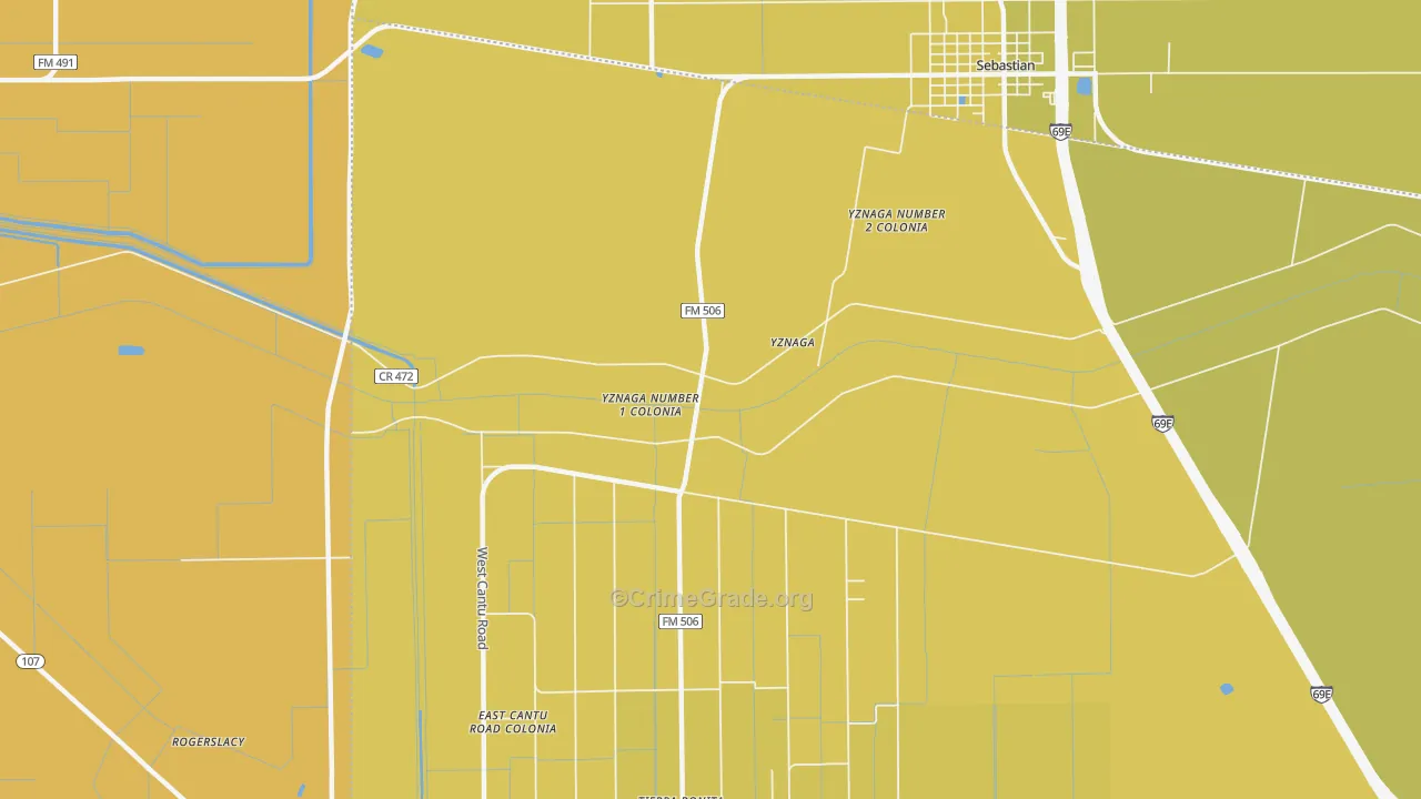 Yznaga, TX Map of Vehicle Theft Rates