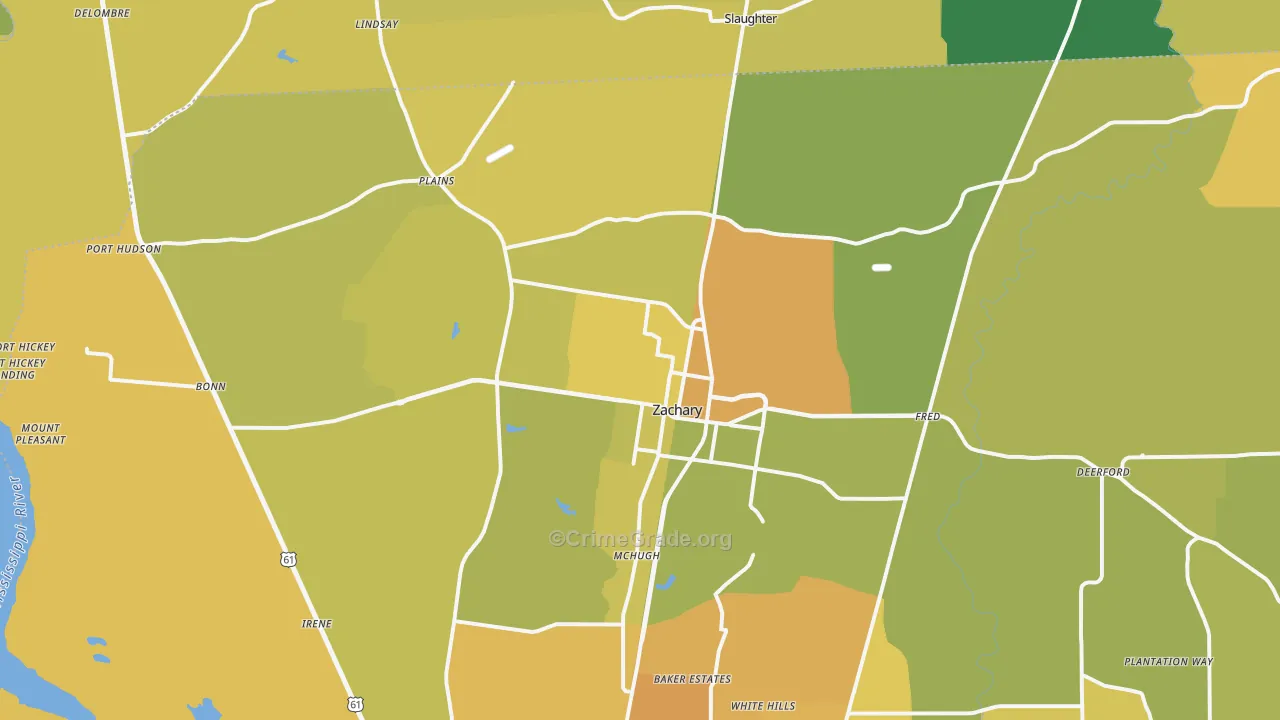 Zachary, LA Map of Vehicle Theft Rates