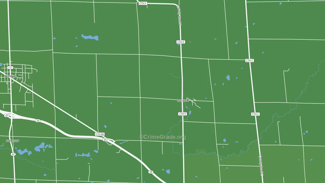 Zachow, WI Map of Vehicle Theft Rates