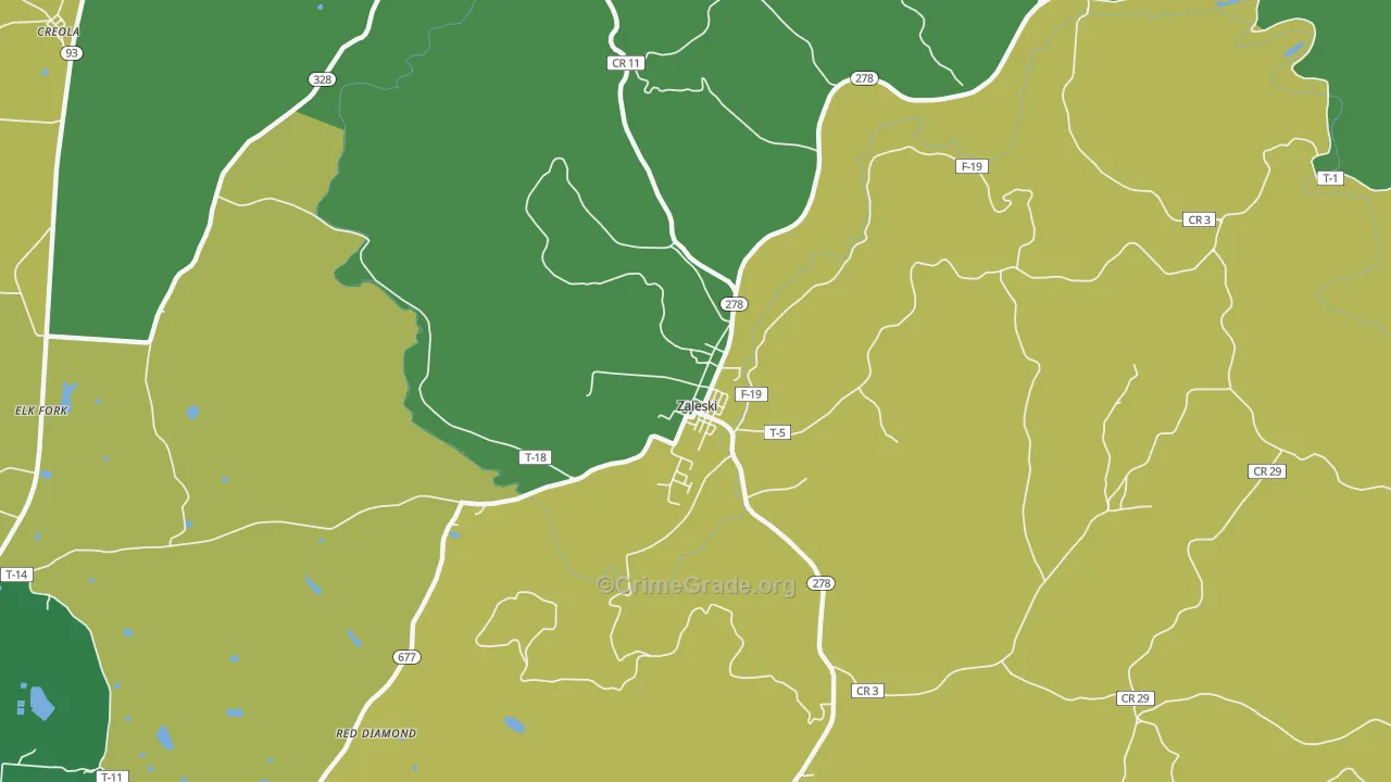 Zaleski, OH Map of Vehicle Theft Rates