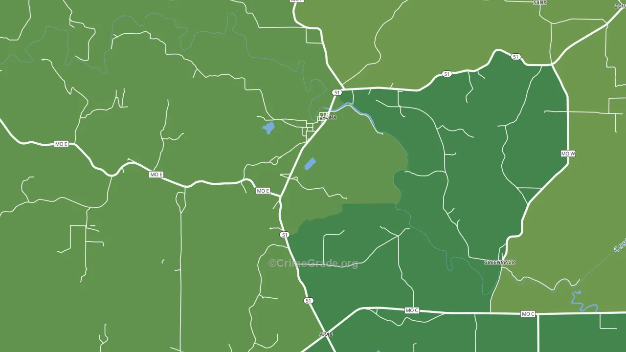 Zalma, MO Map of Vehicle Theft Rates
