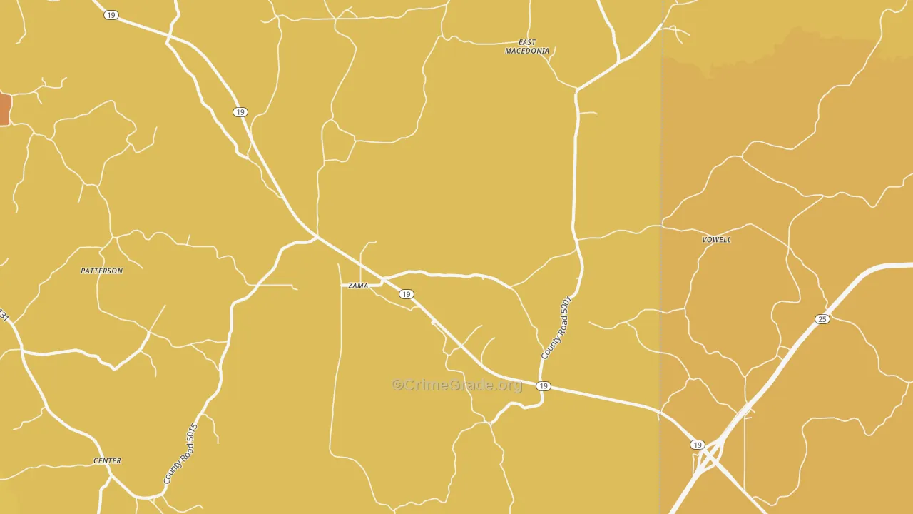 Zama, MS Map of Vehicle Theft Rates
