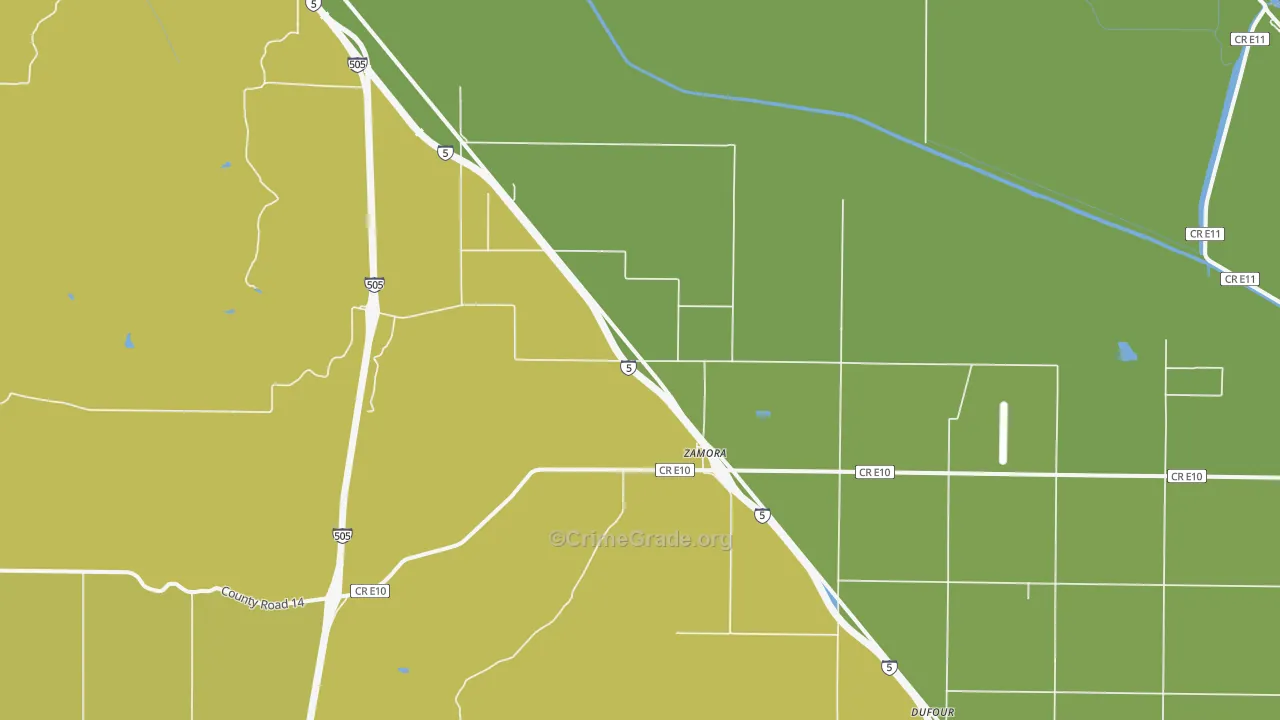 Zamora, CA Map of Vehicle Theft Rates