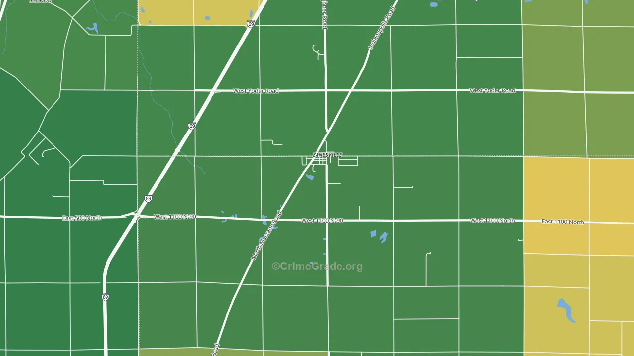 Zanesville, IN Map of Vehicle Theft Rates